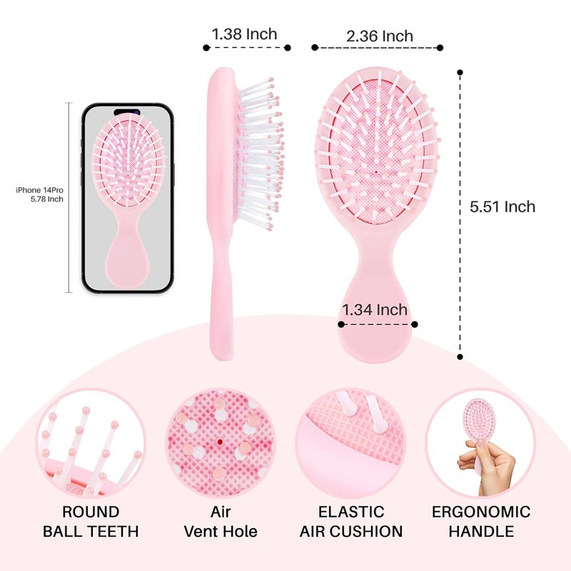 RHOS Mini Hair Brush for Women,Men and Kids-Travel Size Hair Brush for Purse,Pocket,backpack-Small Cushion Paddle Brush with Soft Bristles-Mini Detangler Brush for All Hair Types(1 Pack-Pink) - Image 2